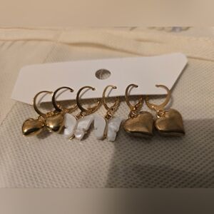 Gold and White Heart Earrings